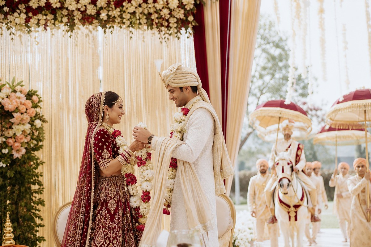Wedding Entries & Varmala Experiences — groom and couple entries; varmala concepts planning visual