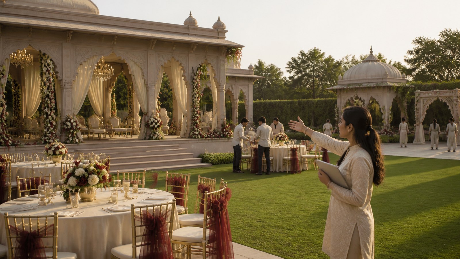 Wedding planning consultation with an elegant Indian wedding planning board for Faridabad