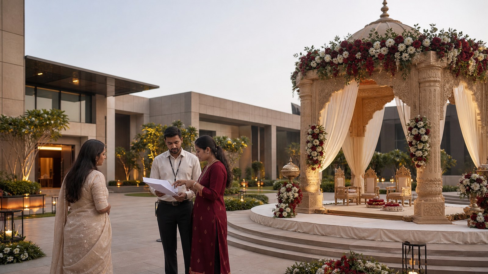 Wedding planning consultation with an elegant Indian wedding planning board for Noida