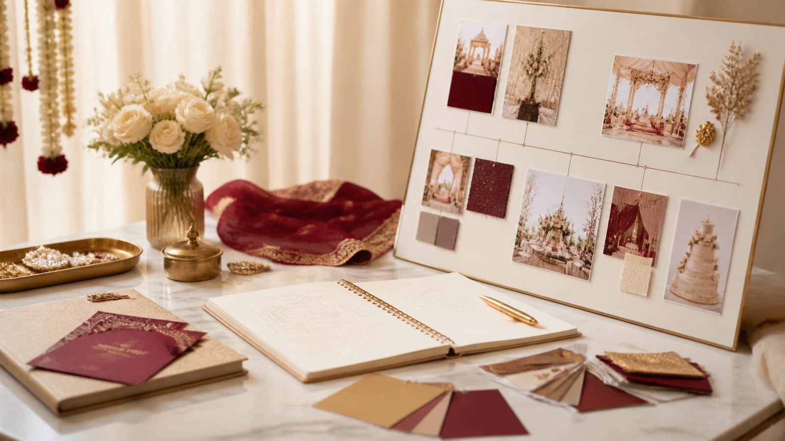 Wedding planning consultation with an elegant Indian wedding planning board in Delhi NCR